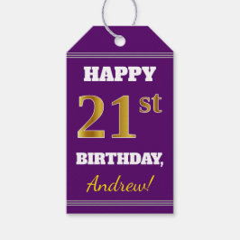 Paarse, Faux Gold 21ste verjaardag + aangepaste na Cadeaulabel