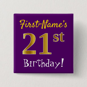 Paarse Faux Gold 21ste verjaardag, met aangepaste  Vierkante Button 5,1 Cm