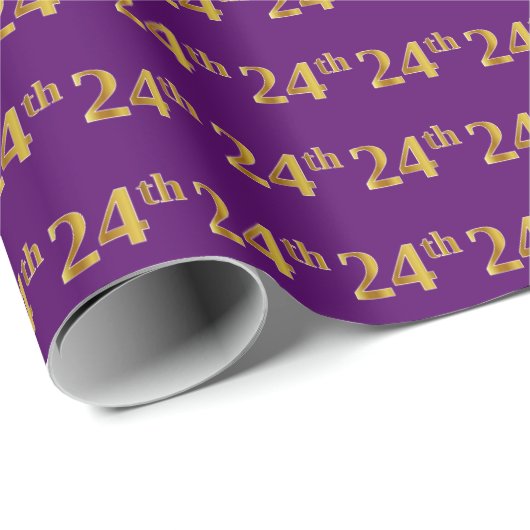 Paarse Faux Gold 24e (24e) gebeurtenis Cadeaupapier (Rol Hoek)