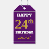 Paarse Faux Gold 24e verjaardag + Aangepaste naam Cadeaulabel (Voorkant)