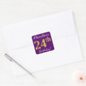 Paarse Faux Gold 24e verjaardag + Aangepaste naam Vierkante Sticker (Envelop)