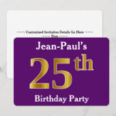 Paarse Faux Gold 25th Birthday Party; Eigen naam Kaart (Voorkant / Achterkant)