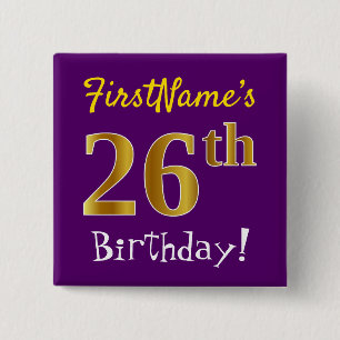Paarse Faux Gold 26-jarige verjaardag, met aangepa Vierkante Button 5,1 Cm