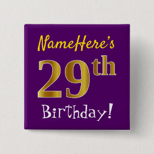 Paarse Faux Gold 29e verjaardag, met op naam Vierkante Button 5,1 Cm