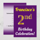 Paarse, Faux Gold 2e verjaardagsviering + naam Kaart (Voorkant / Achterkant)