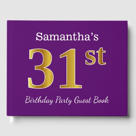 Paarse Faux Gold 31st Birthday Party; aangepaste n Gastenboek (Voorkant)