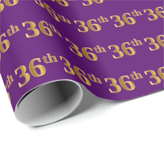 Paarse, Faux Gold 36e (Zesendertig) gebeurtenis Cadeaupapier (Rol Hoek)