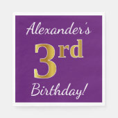 Paarse Faux Gold 3de verjaardag + Aangepaste naam Servet (Voorkant)