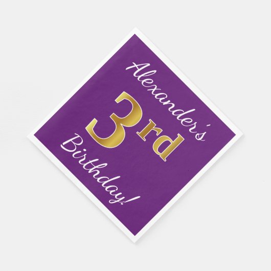 Paarse Faux Gold 3de verjaardag + Aangepaste naam Servet (Hoek)