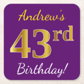 Paarse Faux Gold 43e verjaardag + Aangepaste naam Kartonnen Onderzetters (Voorkant)