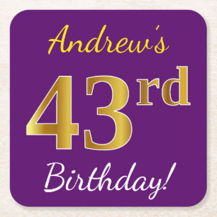 Paarse Faux Gold 43e verjaardag + Aangepaste naam Kartonnen Onderzetters