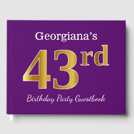 Paarse Faux Gold 43rd Birthday Party; eigen naam Gastenboek