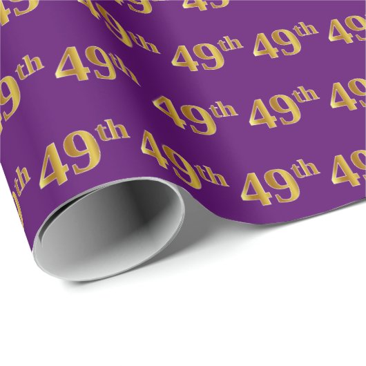 Paarse Faux Gold 49th (49e) gebeurtenis Cadeaupapier (Rol Hoek)