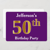 Paarse, Faux Gold 50ste verjaardagsfeestje; aangep Kaart (Voorkant / Achterkant)