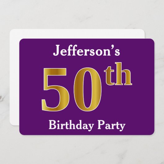 Paarse, Faux Gold 50ste verjaardagsfeestje; aangep Kaart (Voorkant / Achterkant)