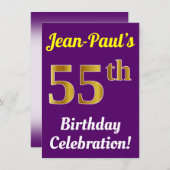 Paarse, Faux Gold 55e Verjaardagsviering + Naam Kaart (Voorkant / Achterkant)