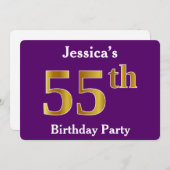 Paarse, Faux Gold 55ste verjaardagsfeestje; aangep Kaart (Voorkant / Achterkant)