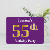 Paarse, Faux Gold 55ste verjaardagsfeestje; aangep Kaart (Staand voorkant)