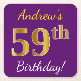 Paarse, Faux Gold 59ste verjaardag + aangepaste na Kartonnen Onderzetters