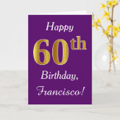 Paarse, Faux Gold 60ste verjaardag + aangepaste na Kaart (Gele Bloem)