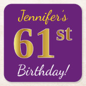 Paarse Faux Gold 61st Birthday + Aangepaste naam Kartonnen Onderzetters (Voorkant)