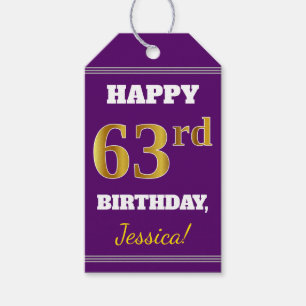 Paarse Faux Gold 63rd Birthday + Aangepaste naam Cadeaulabel