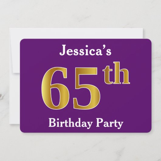 Paarse, Faux Gold 65e verjaardagsfeest; aangepaste Kaart (Voorkant)