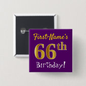 Paarse Faux Gold 66th Birthday, met aangepaste naa Vierkante Button 5,1 Cm (Voorkant /achterkant)