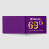 Paarse Faux Gold 69th Birthday Party; Eigen naam Gastenboek (Volledig)