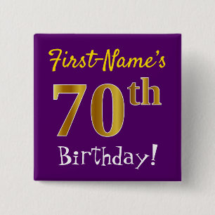 Paarse Faux Gold 70e verjaardag, met aangepaste na Vierkante Button 5,1 Cm