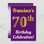 Paarse, Faux Gold 70ste verjaardagsviering + naam Kaart (Voorkant / Achterkant)
