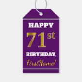 Paarse Faux Gold 71st Birthday + Aangepaste naam Cadeaulabel (Voorkant)