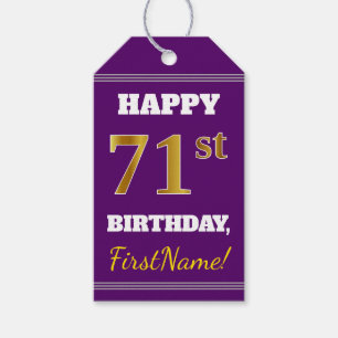 Paarse Faux Gold 71st Birthday + Aangepaste naam Cadeaulabel