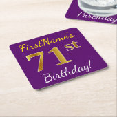 Paarse Faux Gold 71st Birthday + Aangepaste naam Kartonnen Onderzetters (Schuin)