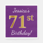 Paarse Faux Gold 71st Birthday + Aangepaste naam Servetten (Voorkant)
