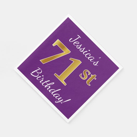 Paarse Faux Gold 71st Birthday + Aangepaste naam Servetten (Hoek)