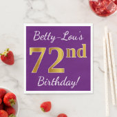 Paarse Faux Gold 72e verjaardag + Aangepaste naam Servet (Insitu)