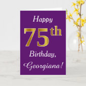 Paarse, Faux Gold 75e verjaardag + aangepaste naam Kaart (Gele Bloem)