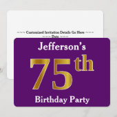 Paarse, Faux Gold 75ste verjaardagsfeestje; aangep Kaart (Voorkant / Achterkant)