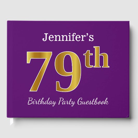 Paarse Faux Gold 79th Birthday Party; Eigen naam Gastenboek (Voorkant)