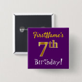 Paarse, Faux Gold 7th Birthday, met aangepaste naa Vierkante Button 5,1 Cm (Voorkant /achterkant)