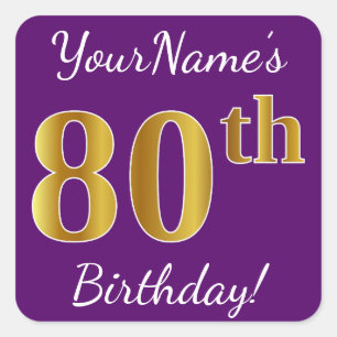 Paarse Faux Gold 80th Birthday + Aangepaste naam Vierkante Sticker