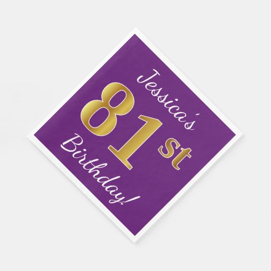 Paarse Faux Gold 81st Birthday + Aangepaste naam Servetten (Hoek)