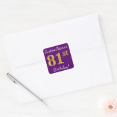 Paarse Faux Gold 81st Birthday + Aangepaste naam Vierkante Sticker (Envelop)
