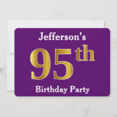Paarse Faux Gold 95th Birthday Party; Aangepaste n Kaart (Voorkant)