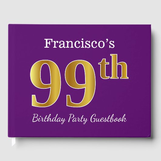 Paarse Faux Gold 99th Birthday Party; Aangepaste n Gastenboek (Voorkant)