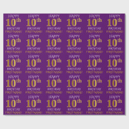 Paarse, Faux Gold "HAPPY 10th BIRTHDAY" Cadeaupapier