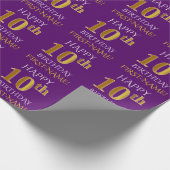 Paarse, Faux Gold "HAPPY 10th BIRTHDAY" Cadeaupapier (Hoek)