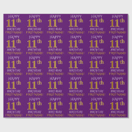 Paarse, Faux Gold "HAPPY 11th BIRTHDAY" Cadeaupapier