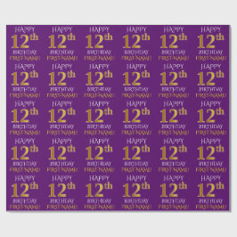 Paarse, Faux Gold "HAPPY 12th BIRTHDAY" Cadeaupapier